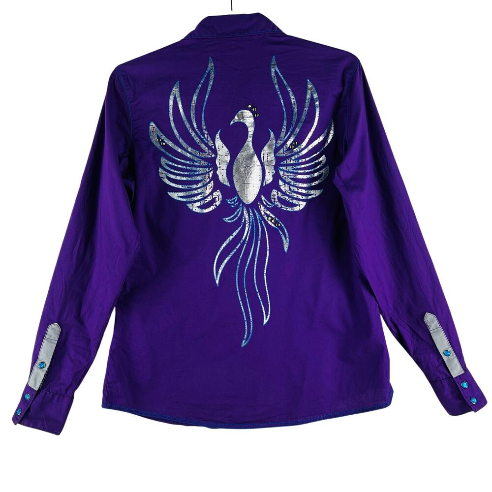 Cruel Girl WMNS Western Snap Shirt SZ L Purple Silver Phoenix Long Slv Roll Tab
